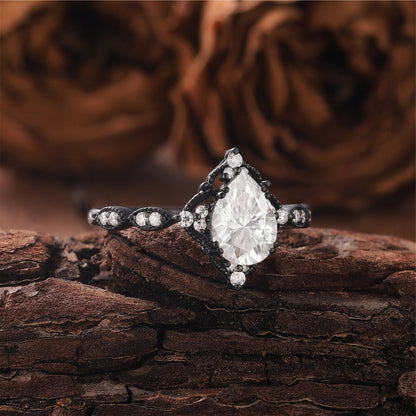 Antique Pear Cut Shaped Moissanite Engagement Ring Moissanite Wedding Ring Cluster Ring Art Deco Ring - anerjuly