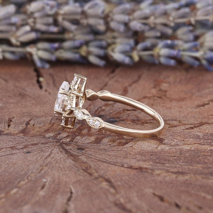 Antique Pear Cut Shaped Moissanite Engagement Ring Moissanite Wedding Ring Cluster Ring Art Deco Ring - anerjuly