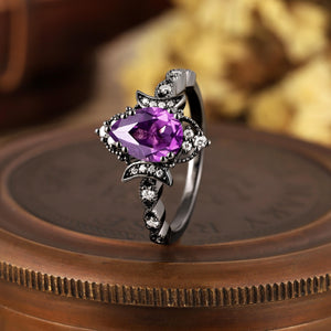 Art Deco amethyst wedding ring black gold couple ring set promise rings his and her rings - anerjuly