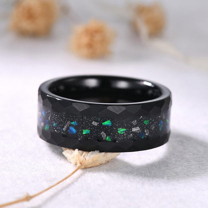 Art Deco Emerald Leaf Design Tungsten Unique His and Hers Rings Couple Ring - anerjuly