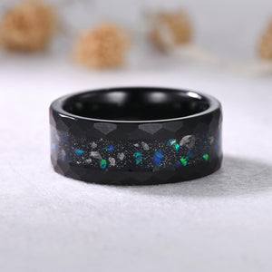 Art Deco Emerald Leaf Design Tungsten Unique His and Hers Rings Couple Ring - anerjuly