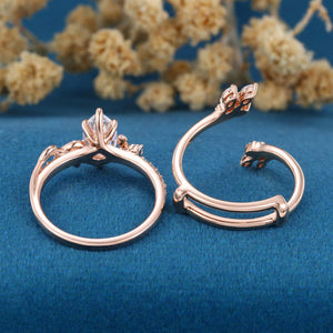 Art Deco Marquise Cut White Moissanite Engagement Ring Set - anerjuly