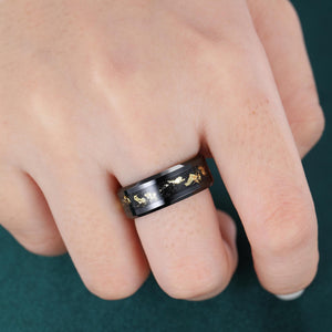 Black Onyx Couple Ring Set Yellow Gold Vintage Art Deco Engagement Ring matching rings - anerjuly