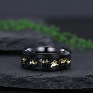 Black Onyx Couple Ring Set Yellow Gold Vintage Art Deco Engagement Ring matching rings - anerjuly