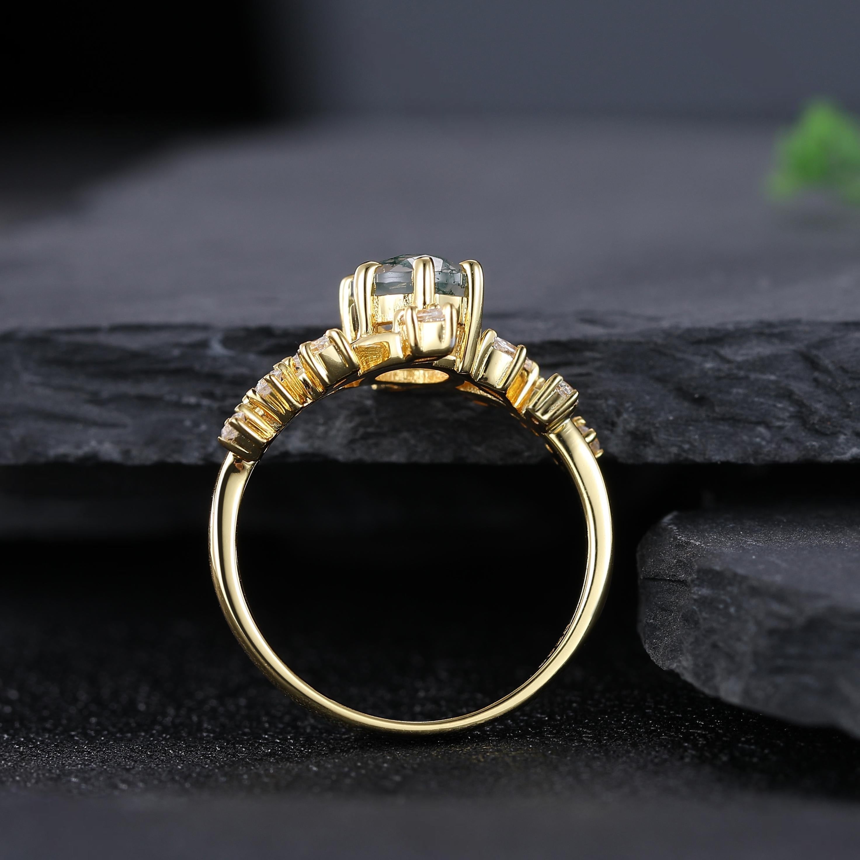 Black Onyx Couple Ring Set Yellow Gold Vintage Art Deco Engagement Ring matching rings - anerjuly