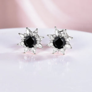 Black Onyx Halo Earrings Everyday Vine Leaf Nature Inspired Onyx Studs Earrings - anerjuly