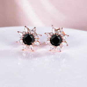 Black Onyx Halo Earrings Everyday Vine Leaf Nature Inspired Onyx Studs Earrings - anerjuly