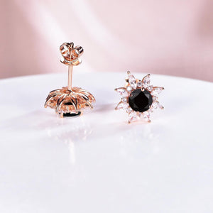 Black Onyx Halo Earrings Everyday Vine Leaf Nature Inspired Onyx Studs Earrings - anerjuly