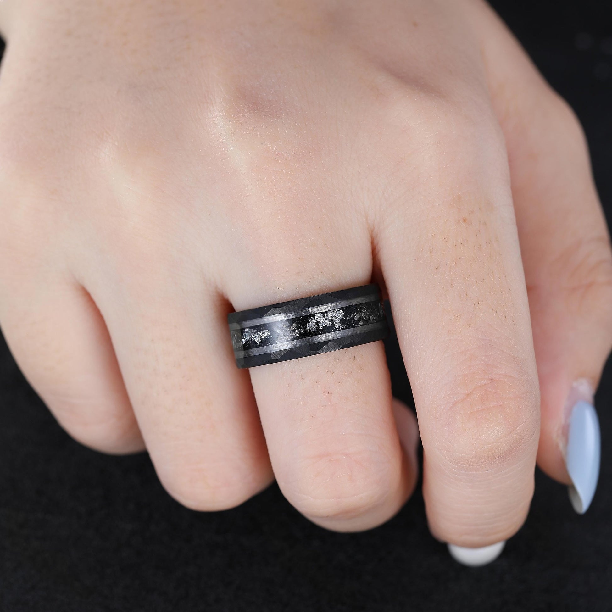 Black Rutilated Quartz Couple Ring Set His and Her Wedding Band Vintage Art Deco Engagement Ring for Men and Women Ring - anerjuly