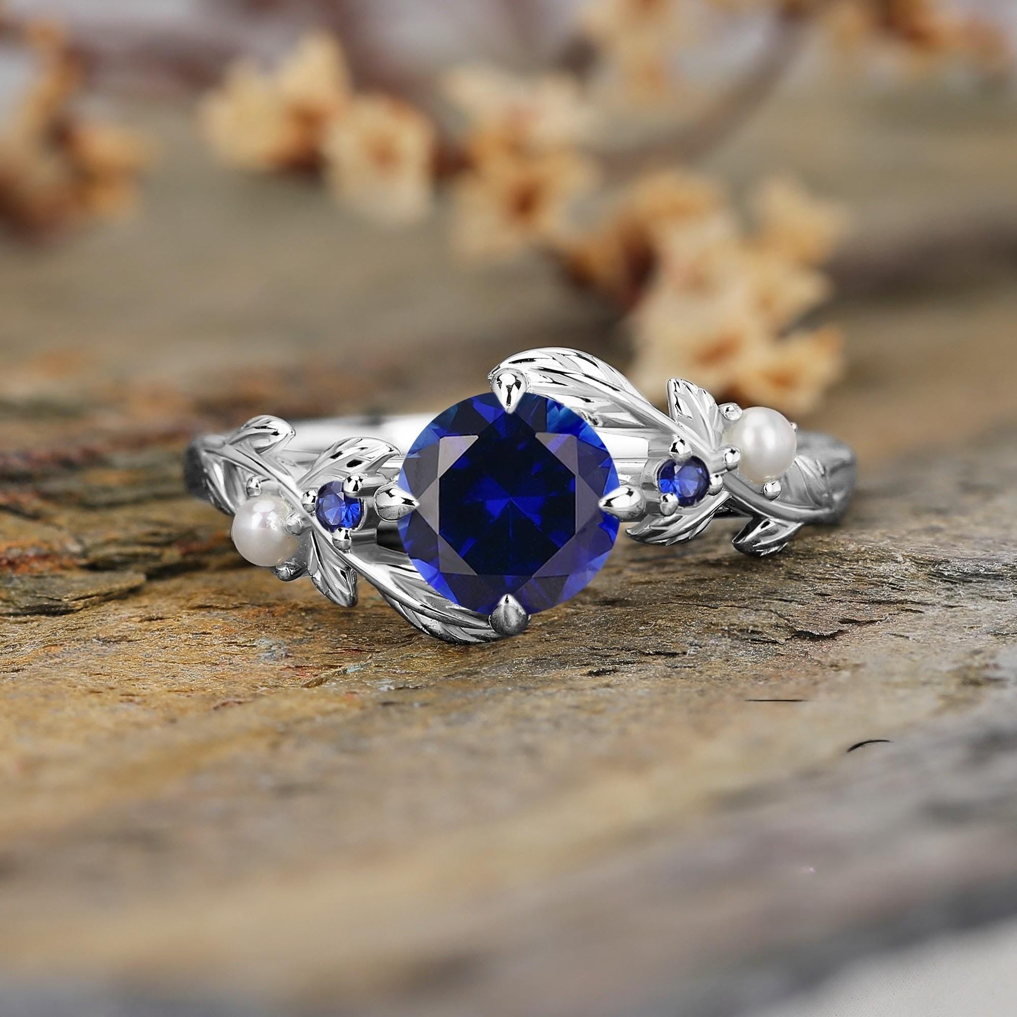 Black Tungsten Meteorite Opal Men's Band Nature Vine Blue Couples Rings - anerjuly