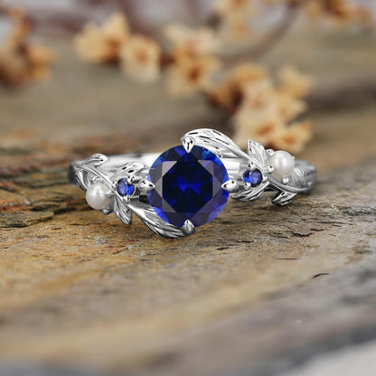 Black Tungsten Meteorite Opal Men's Band Nature Vine Blue Couples Rings - anerjuly