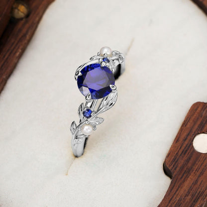 Black Tungsten Meteorite Opal Men's Band Nature Vine Blue Couples Rings - anerjuly