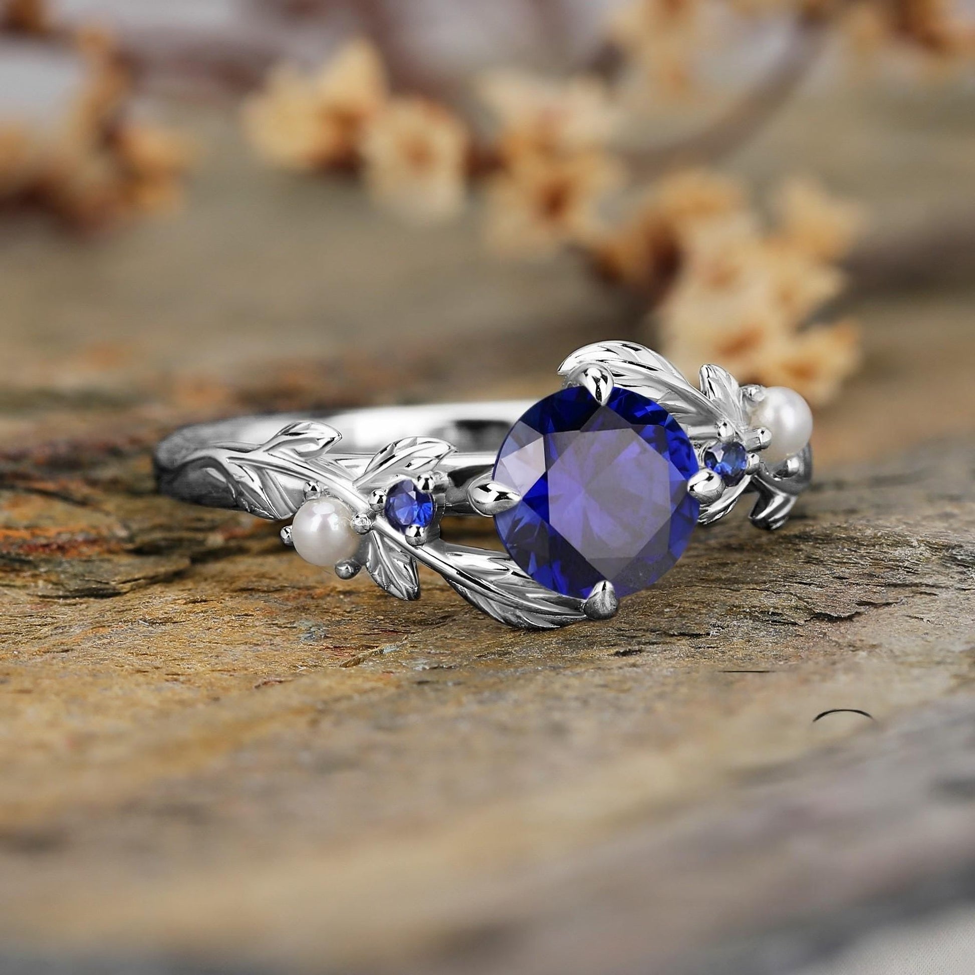 Black Tungsten Meteorite Opal Men's Band Nature Vine Blue Couples Rings - anerjuly