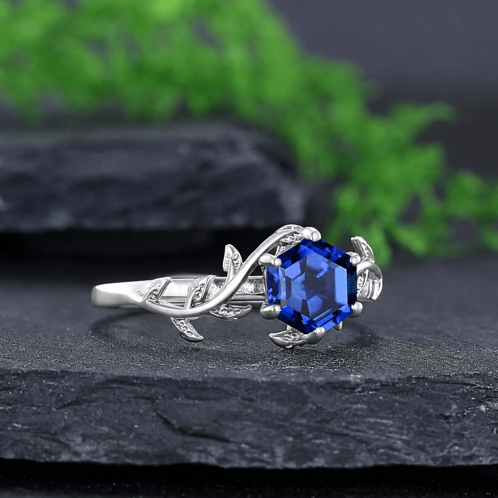Black Tungsten Meteorite Opal Men's Band Nature Vine Blue Couples Rings - anerjuly