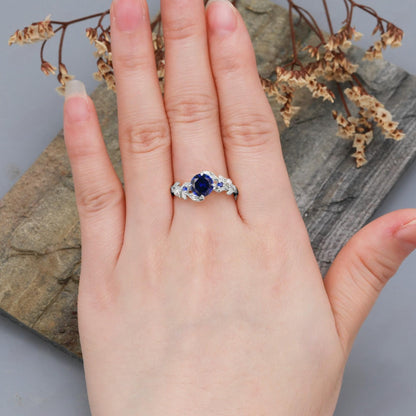 Black Tungsten Meteorite Opal Men's Band Nature Vine Blue Couples Rings - anerjuly