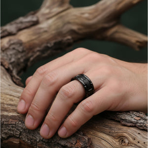 Black Tungsten Ring with Brushed Center & Step Grooves - anerjuly