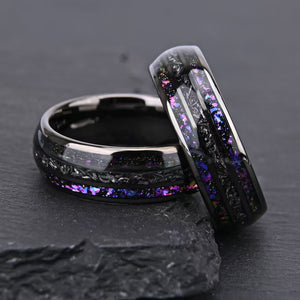 Black Tungsten Ring with Purple & Blue Galaxy Opal Inlay - anerjuly