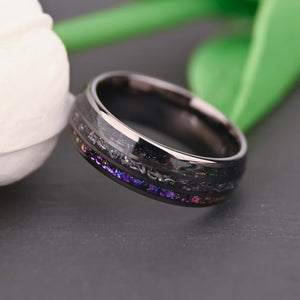 Black Tungsten Ring with Purple & Blue Galaxy Opal Inlay - anerjuly
