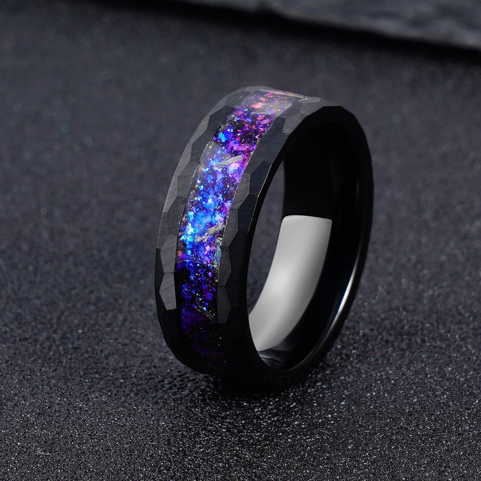 Blue Galaxy Nebula Inlay Men Tungsten Ring Promise Anniversary Wedding Band - anerjuly