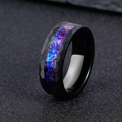 Blue Galaxy Nebula Inlay Men Tungsten Ring Promise Anniversary Wedding Band - anerjuly