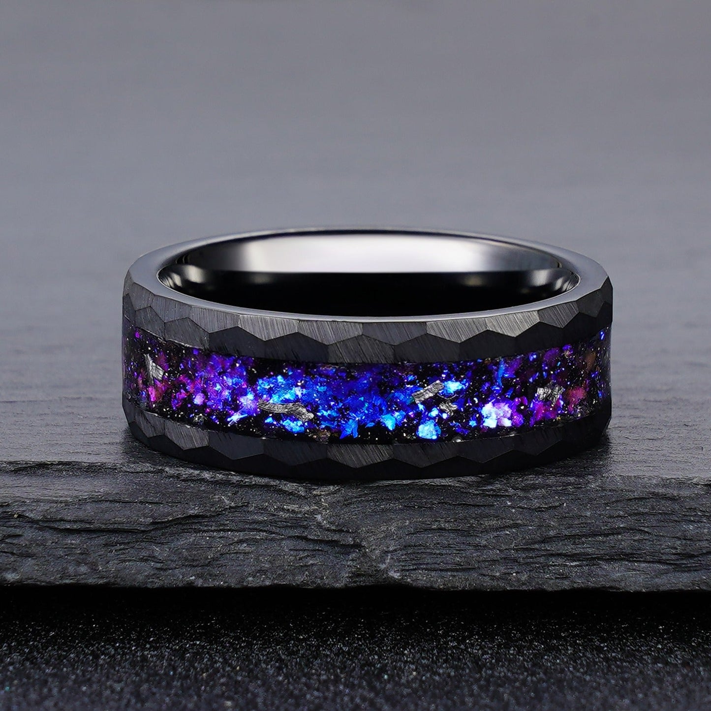 Blue Galaxy Nebula Inlay Men Tungsten Ring Promise Anniversary Wedding Band - anerjuly
