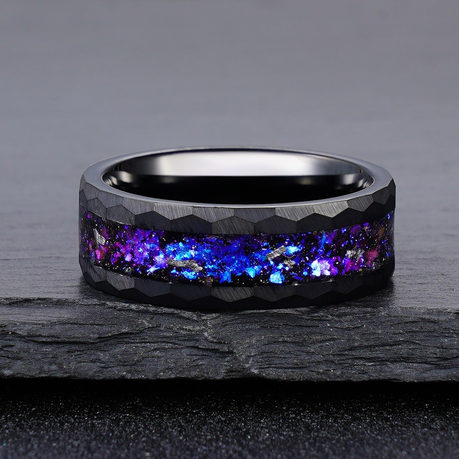 Blue Galaxy Nebula Inlay Men Tungsten Ring Promise Anniversary Wedding Band - anerjuly