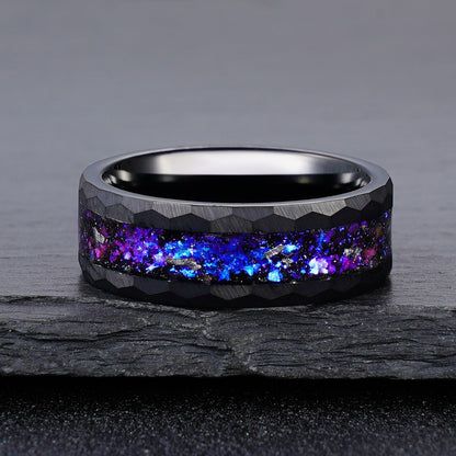 Blue Galaxy Nebula Inlay Men Tungsten Ring Promise Anniversary Wedding Band - anerjuly