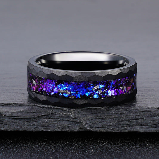 Blue Galaxy Nebula Inlay Men Tungsten Ring Promise Anniversary Wedding Band - anerjuly