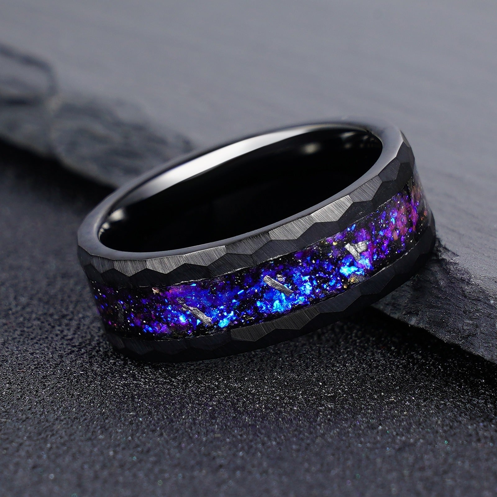 Blue Galaxy Nebula Inlay Men Tungsten Ring Promise Anniversary Wedding Band - anerjuly