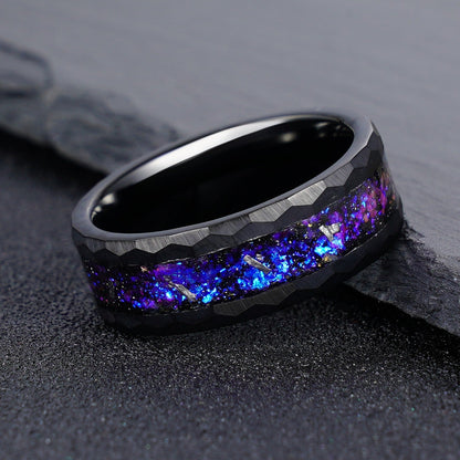 Blue Galaxy Nebula Inlay Men Tungsten Ring Promise Anniversary Wedding Band - anerjuly