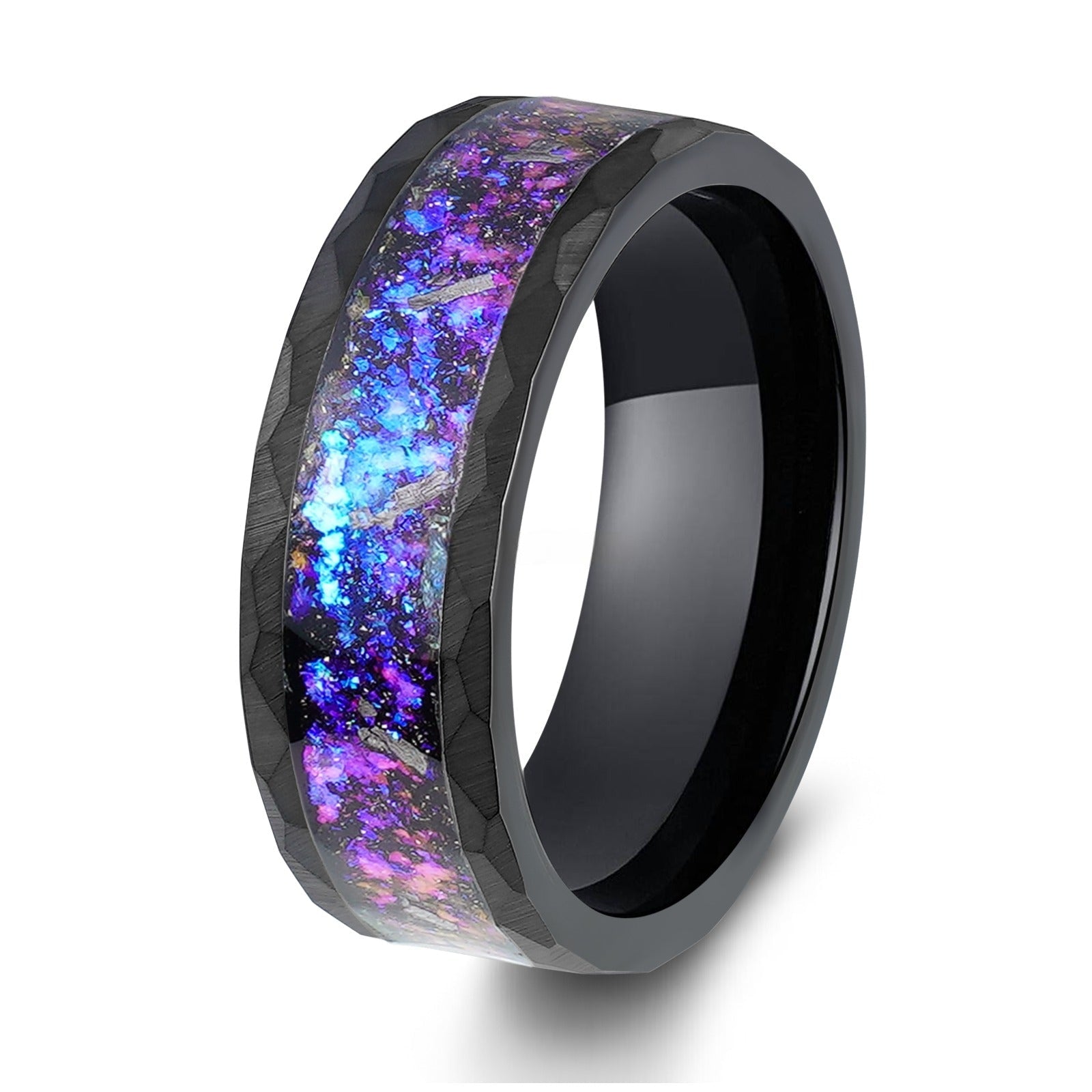 Blue Galaxy Nebula Inlay Men Tungsten Ring Promise Anniversary Wedding Band - anerjuly