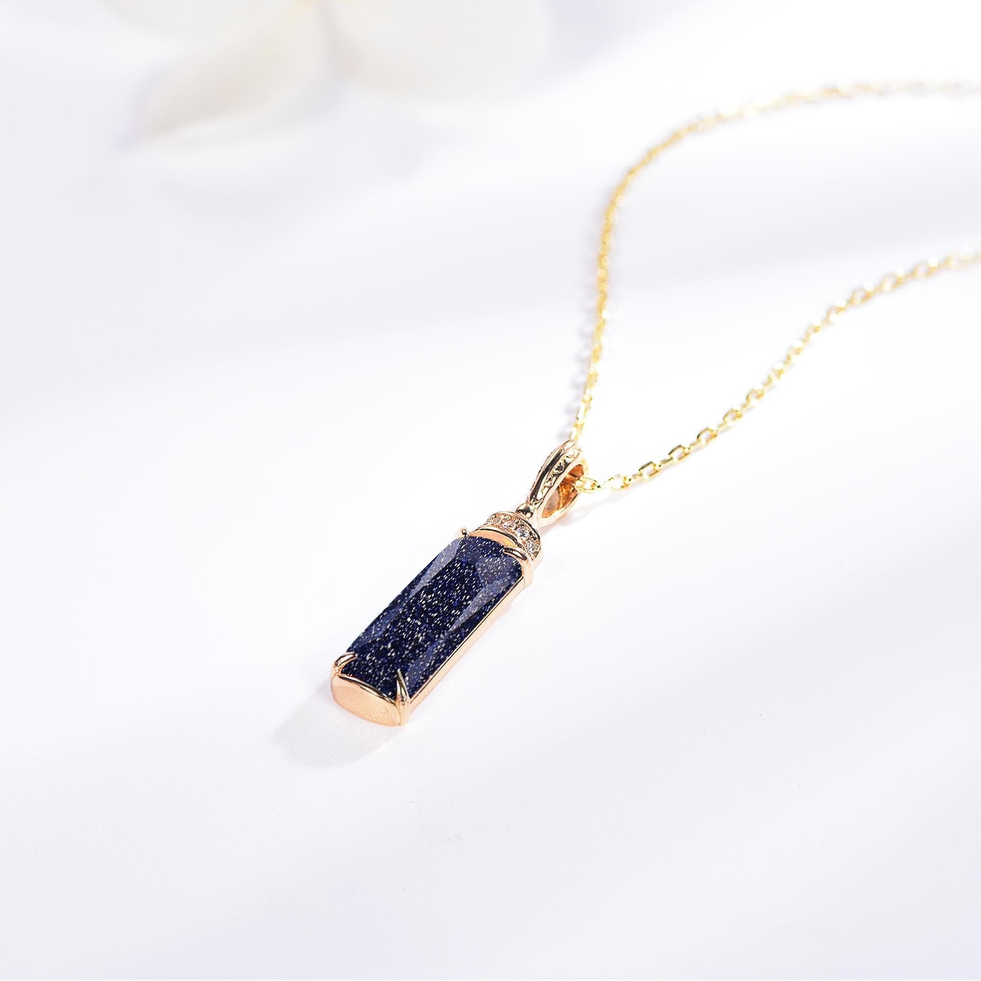 Blue sandstone pendant necklace Dainty blue sandstone pendant necklace Unique blue sandstone pendant necklace Unique necklace gift for her - anerjuly