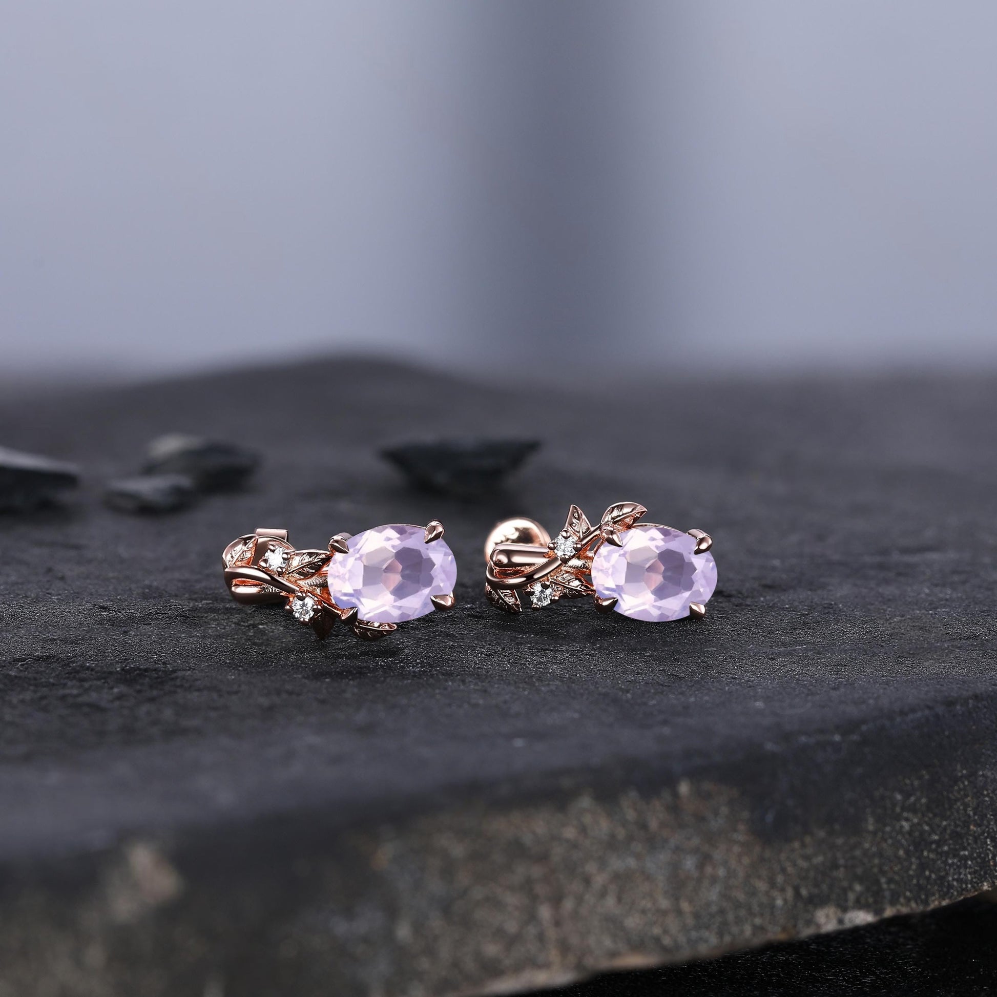 Branches Amethyst Earrings, Oval February Birthstone Earrings in Gold or Silver, Purple Jewelry, Art Deco Lavender Earrings, Gift for women - anerjuly