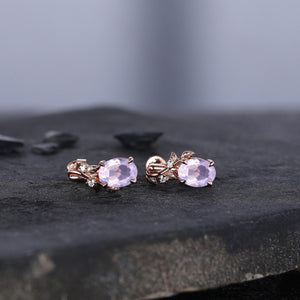 Branches Amethyst Earrings, Oval February Birthstone Earrings in Gold or Silver, Purple Jewelry, Art Deco Lavender Earrings, Gift for women - anerjuly