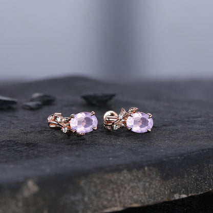 Branches Amethyst Earrings, Oval February Birthstone Earrings in Gold or Silver, Purple Jewelry, Art Deco Lavender Earrings, Gift for women - anerjuly