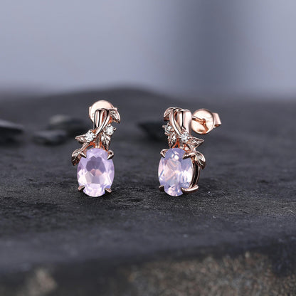 Branches Amethyst Earrings, Oval February Birthstone Earrings in Gold or Silver, Purple Jewelry, Art Deco Lavender Earrings, Gift for women - anerjuly