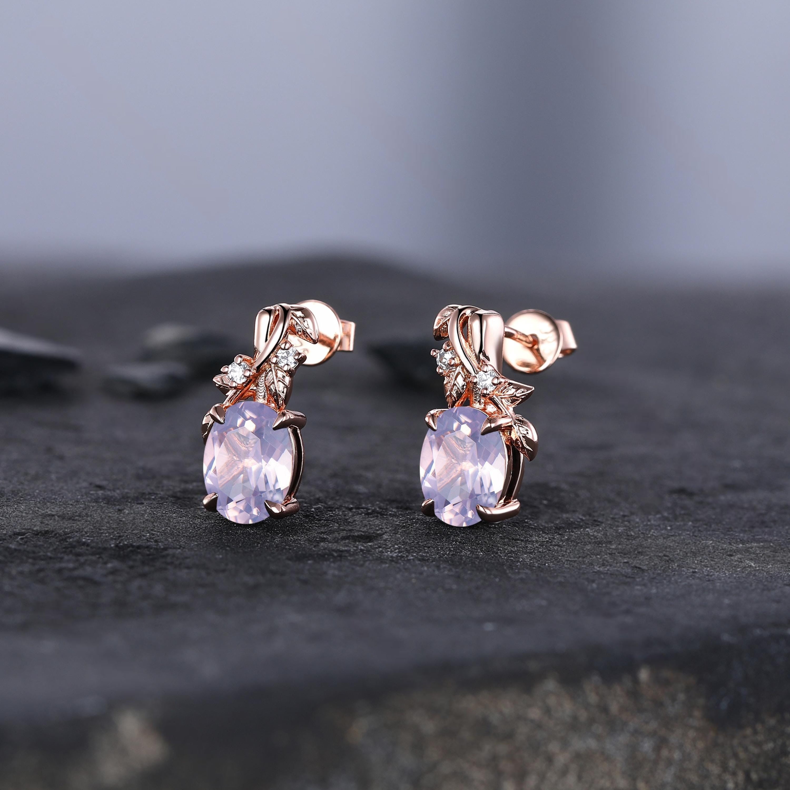 Branches Amethyst Earrings, Oval February Birthstone Earrings in Gold or Silver, Purple Jewelry, Art Deco Lavender Earrings, Gift for women - anerjuly