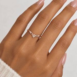 Celestial Crescent Round White Zircon Curved Wedding Band - anerjuly