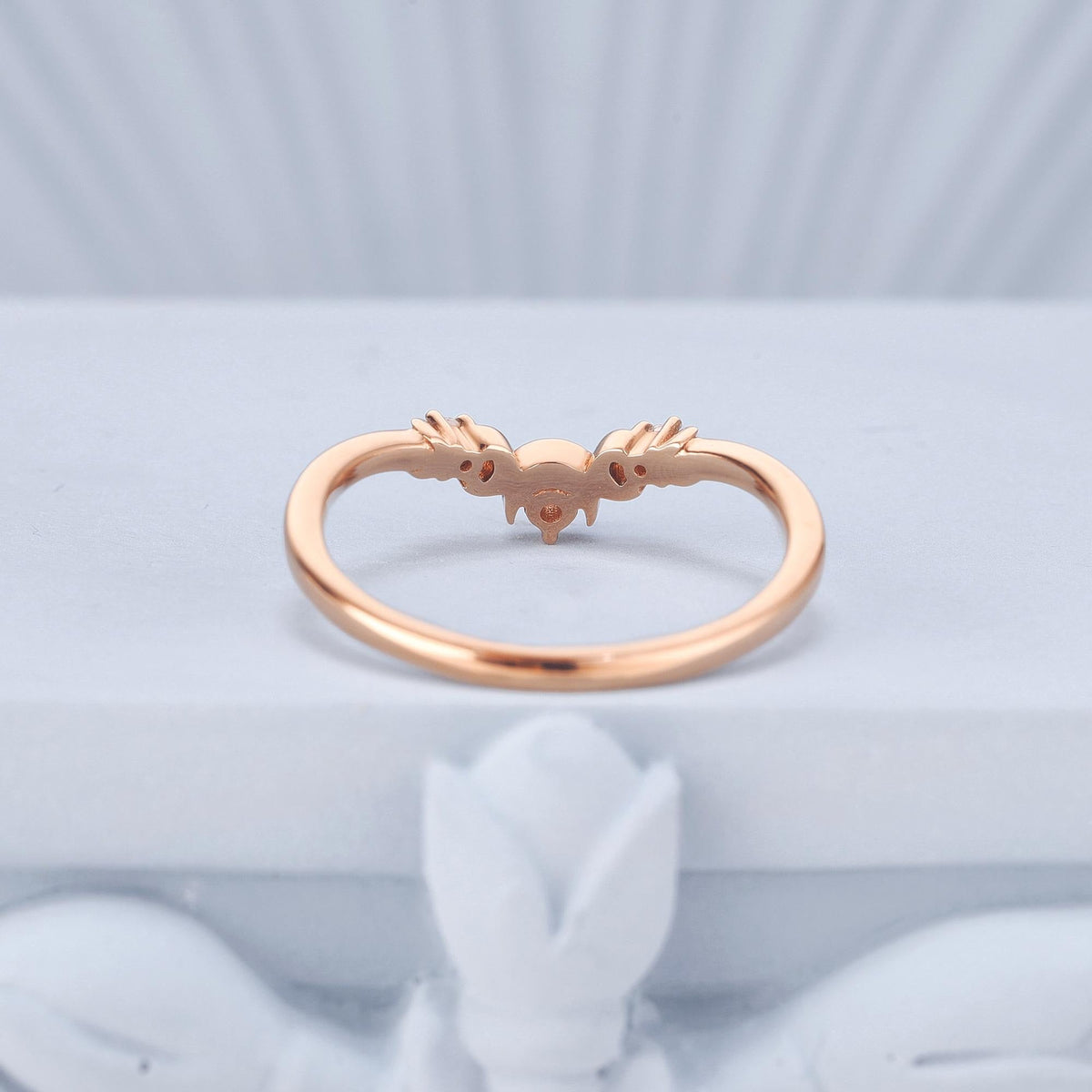 Celestial Crescent Round White Zircon Curved Wedding Band - anerjuly