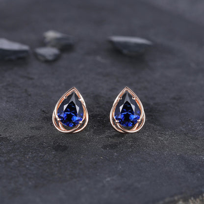 Dainty Blue Sapphire Earrings Green Emerald Studs Earrings Jewelry Vintage Floral Leaf Earrings May Birthstone Jewelry Anniversary Gift for Her - anerjuly