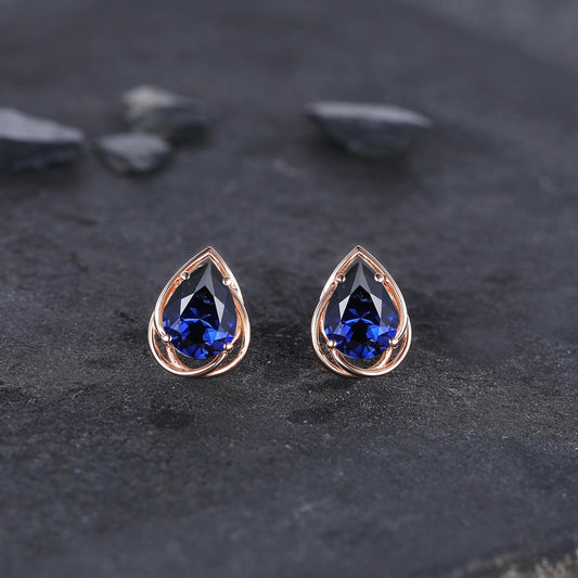 Dainty Blue Sapphire Earrings Green Emerald Studs Earrings Jewelry Vintage Floral Leaf Earrings May Birthstone Jewelry Anniversary Gift for Her - anerjuly