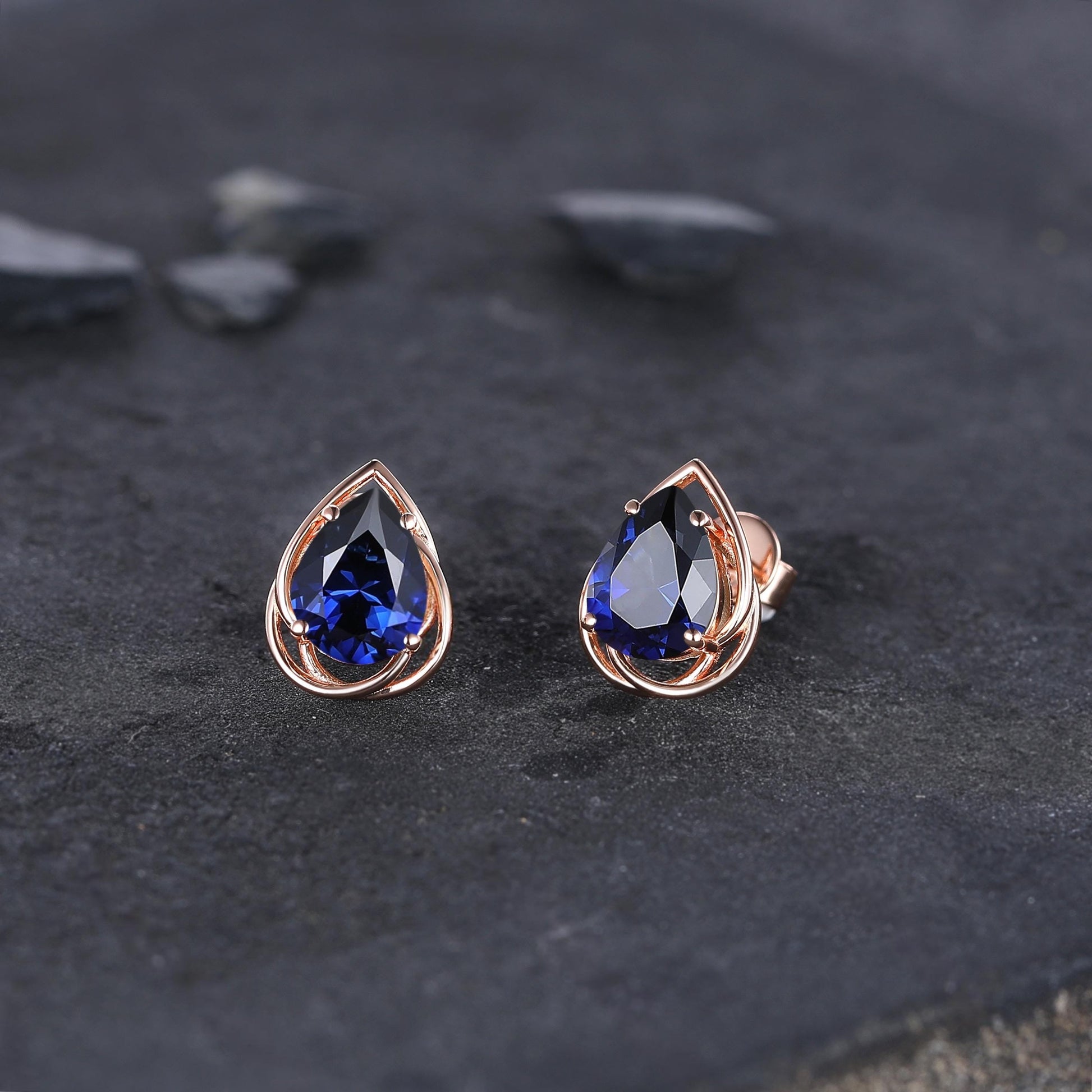 Dainty Blue Sapphire Earrings Green Emerald Studs Earrings Jewelry Vintage Floral Leaf Earrings May Birthstone Jewelry Anniversary Gift for Her - anerjuly