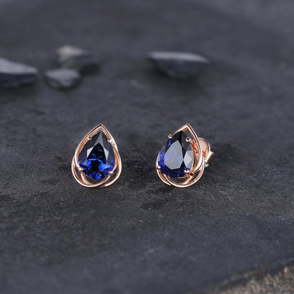 Dainty Blue Sapphire Earrings Green Emerald Studs Earrings Jewelry Vintage Floral Leaf Earrings May Birthstone Jewelry Anniversary Gift for Her - anerjuly
