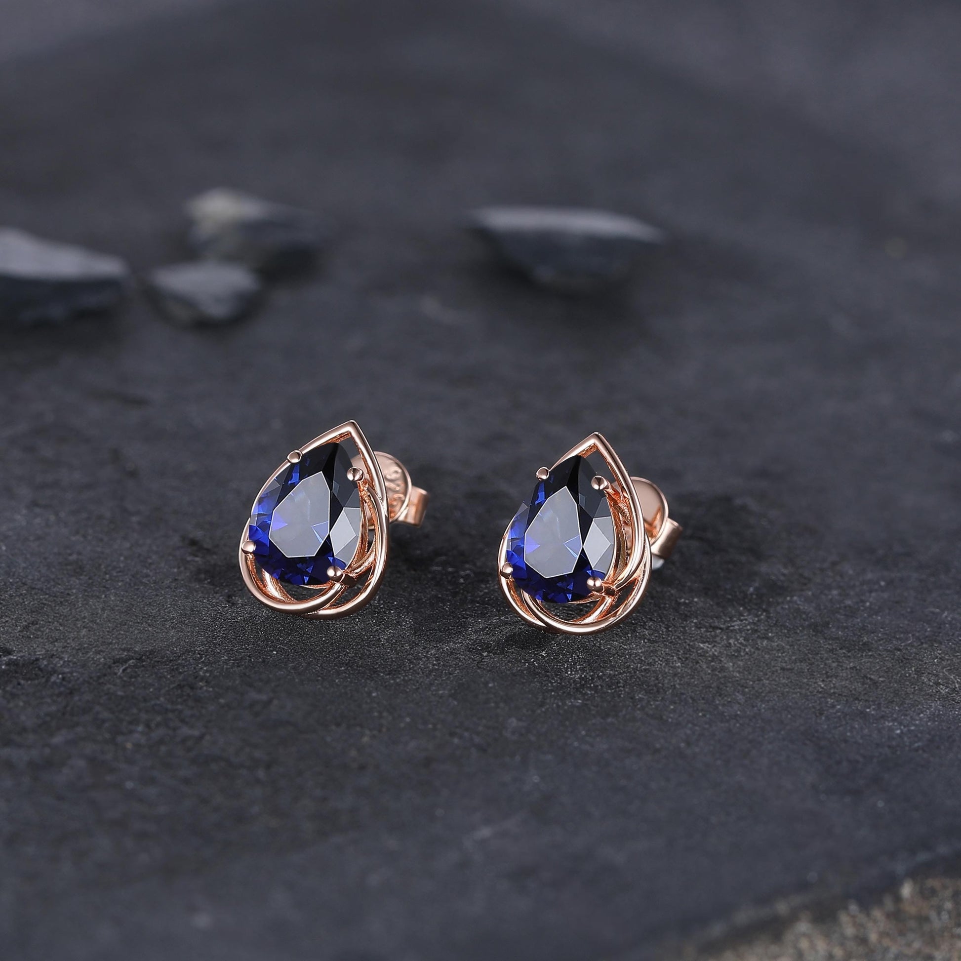 Dainty Blue Sapphire Earrings Green Emerald Studs Earrings Jewelry Vintage Floral Leaf Earrings May Birthstone Jewelry Anniversary Gift for Her - anerjuly