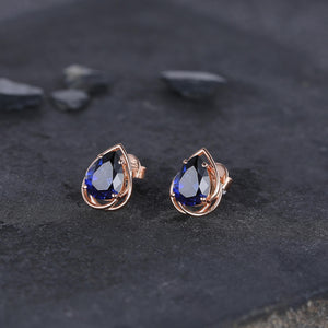 Dainty Blue Sapphire Earrings Green Emerald Studs Earrings Jewelry Vintage Floral Leaf Earrings May Birthstone Jewelry Anniversary Gift for Her - anerjuly