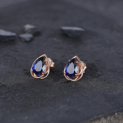 Dainty Blue Sapphire Earrings Green Emerald Studs Earrings Jewelry Vintage Floral Leaf Earrings May Birthstone Jewelry Anniversary Gift for Her - anerjuly
