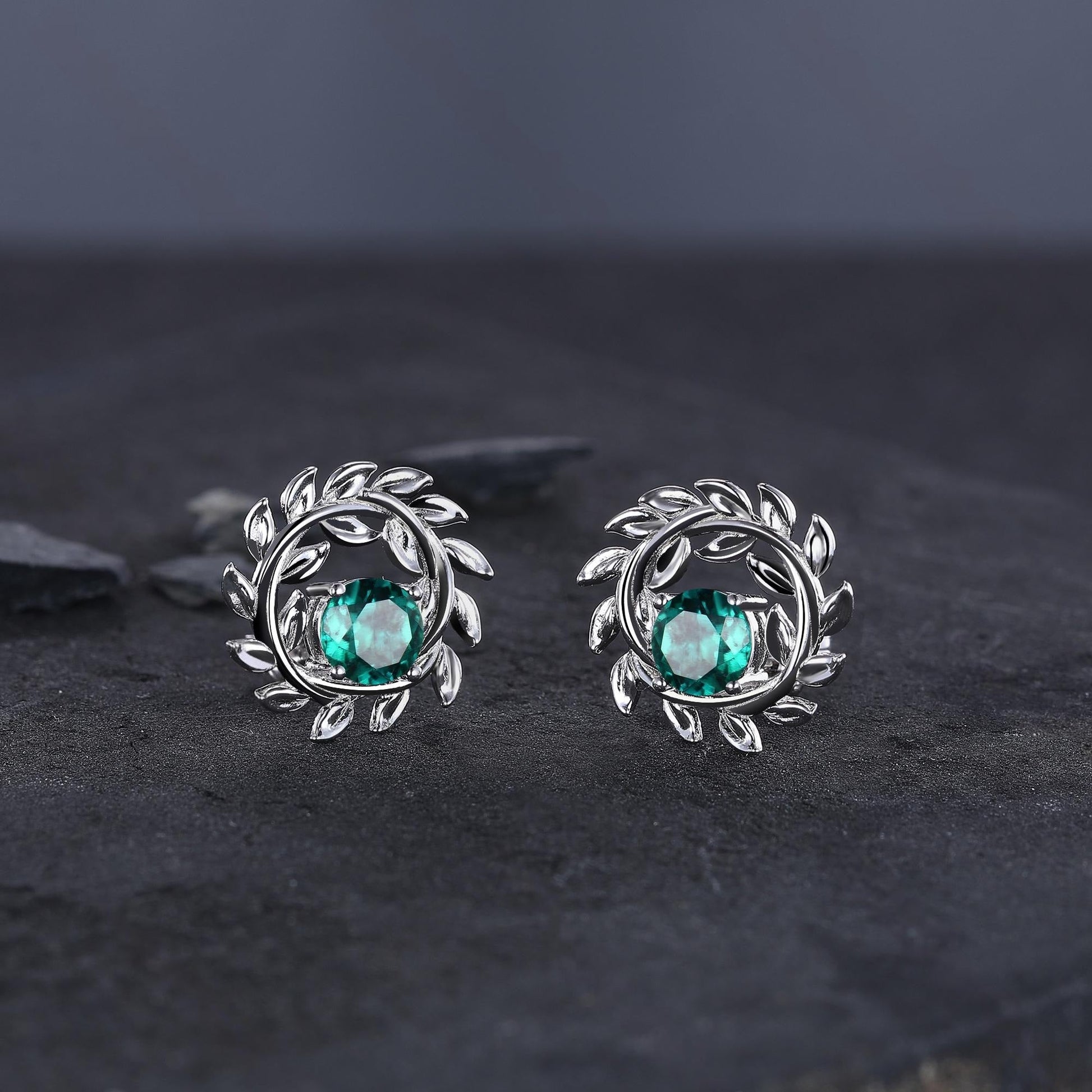 Dainty Emerald Earrings Green Emerald Studs Earrings Jewelry Vintage Floral Leaf Earrings May Birthstone Jewelry Anniversary Gift for Her - anerjuly