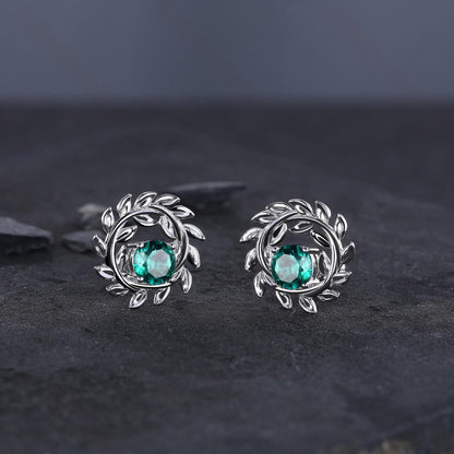 Dainty Emerald Earrings Green Emerald Studs Earrings Jewelry Vintage Floral Leaf Earrings May Birthstone Jewelry Anniversary Gift for Her - anerjuly