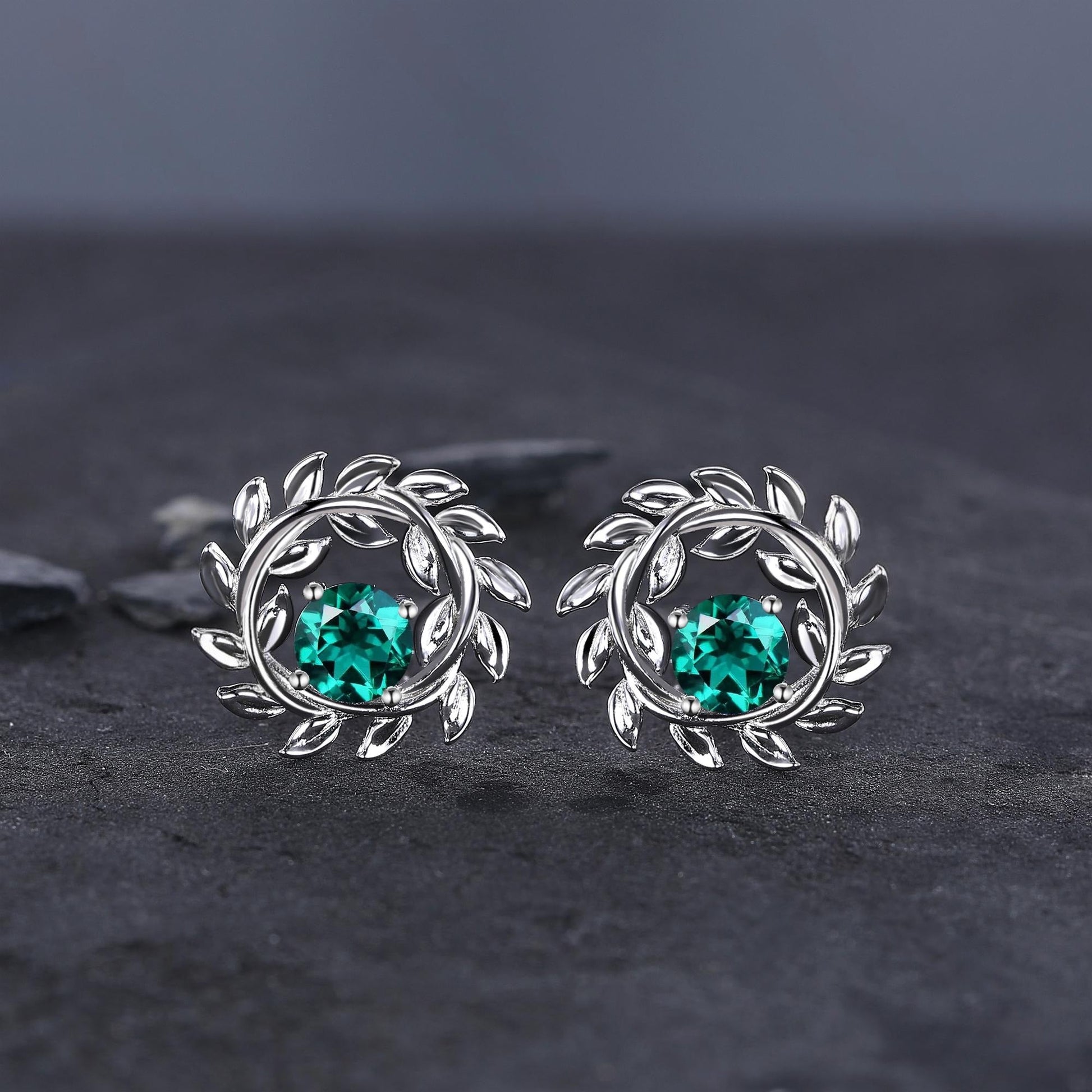 Dainty Emerald Earrings Green Emerald Studs Earrings Jewelry Vintage Floral Leaf Earrings May Birthstone Jewelry Anniversary Gift for Her - anerjuly