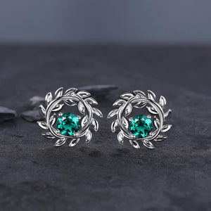 Dainty Emerald Earrings Green Emerald Studs Earrings Jewelry Vintage Floral Leaf Earrings May Birthstone Jewelry Anniversary Gift for Her - anerjuly
